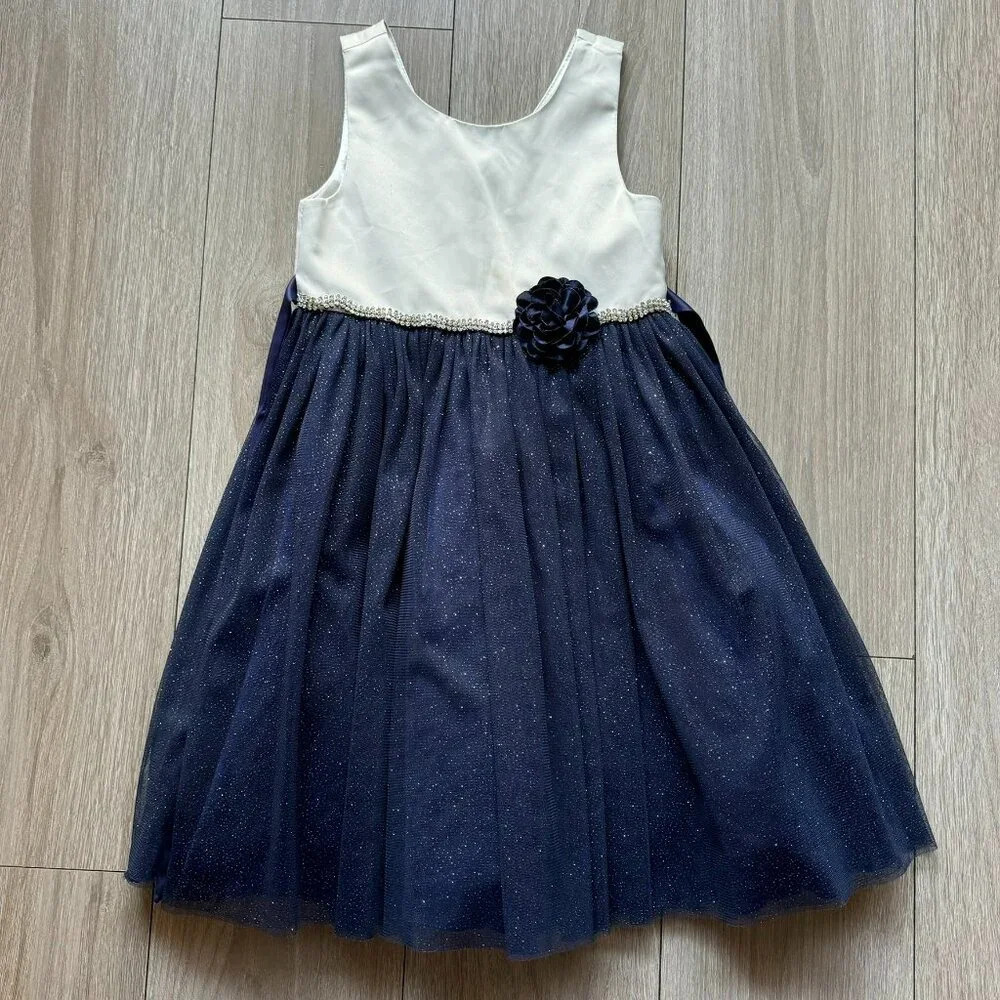 Couture Princess Dress Little Girls Size‎ Sparkly Blue Sleeveless Cream Top